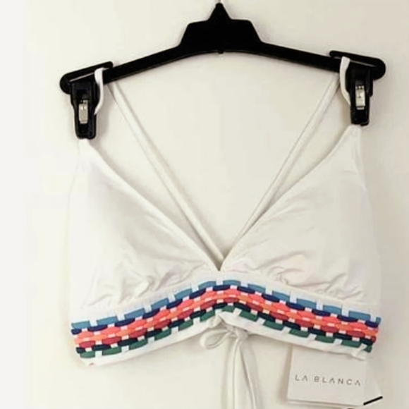 La Blanca Macrame Solids Tie Back Halter Bra Swim Top - Picture 6 of 11
